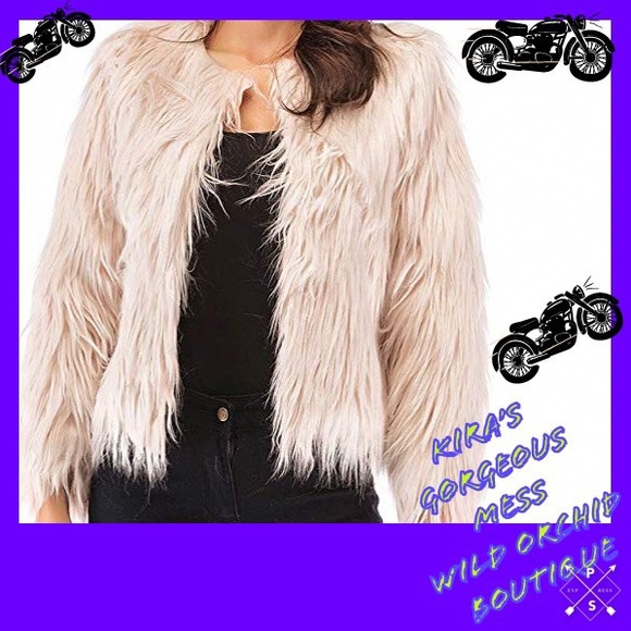 ☠️🍭☠️BNWT BEIGE/WHITE FAUX FUR SEXY JACKET☠️🍭☠️ - Picture 2 of 5